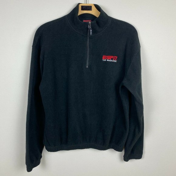 ESPN The Magazine Fleece Pullover Jacket XL Men Black 1/4 Zip Mock Neck - Picture 1 of 7